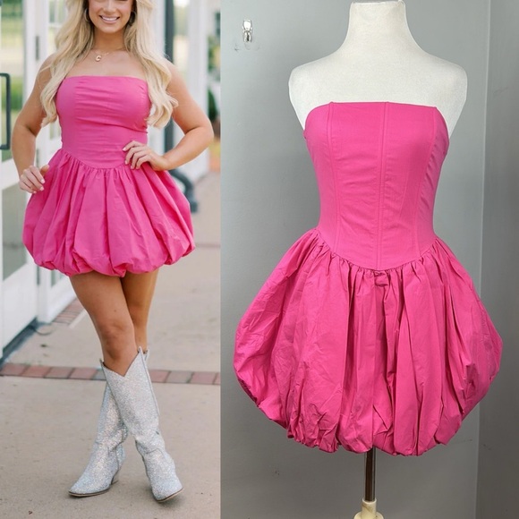Strapless Corset Pink Bubble Mini Dress Sz S - Picture 1 of 16